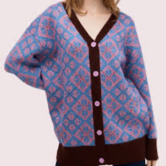 Kate Spade Geo Cardigan Pink and Brown SZ XS - Picture 2 of 13